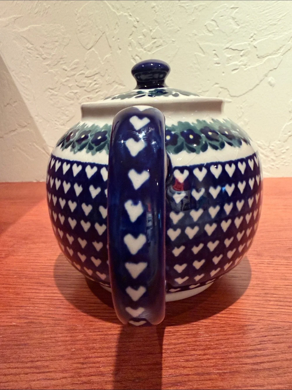 BOLESLAWIEC Polish Pottery Teapot Heart to Heart Cobalt Ceramic 4c Handcrafted